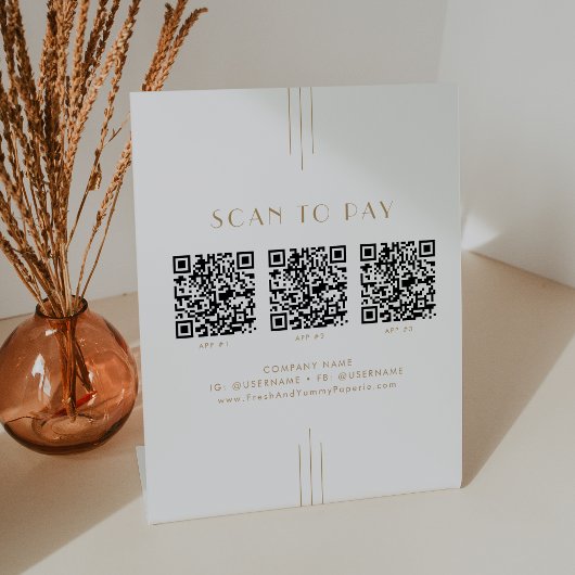 EVERLY Gold Art Deco Business QR Code Scan To Pay 台座サイン