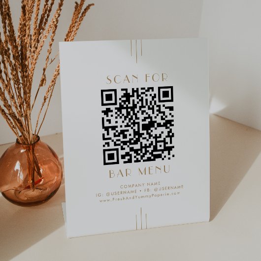 EVERLY Gold Art Deco Geometric Bar Menu QR Code 台座サイン