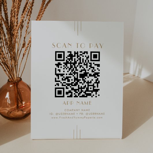 EVERLY Gold Art Deco Simple Business Scan To Pay 台座サイン