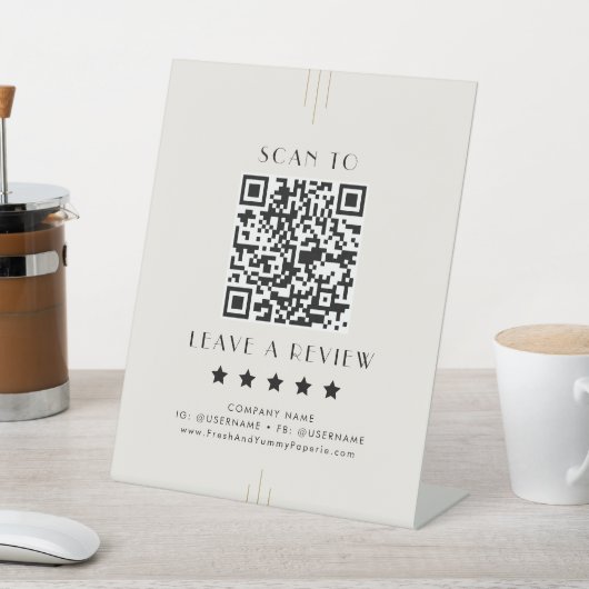 EVERLY Ivory Black Business QR Code Leave A Review 台座サイン (インサイチュ)