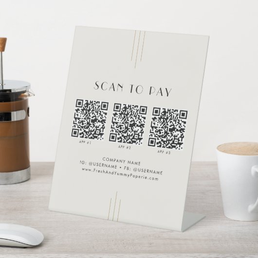 EVERLY Ivory Black Business QR Code Scan To Pay 台座サイン (インサイチュ)