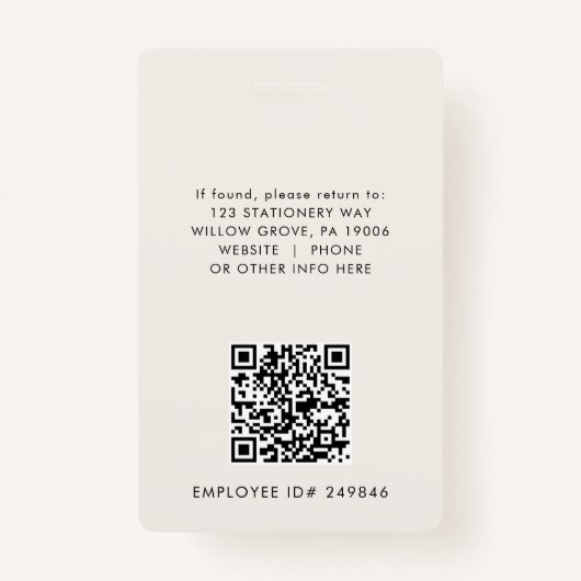 EVERLY Ivory Black Logo QR Code Employee ID Card バッジ (裏面)