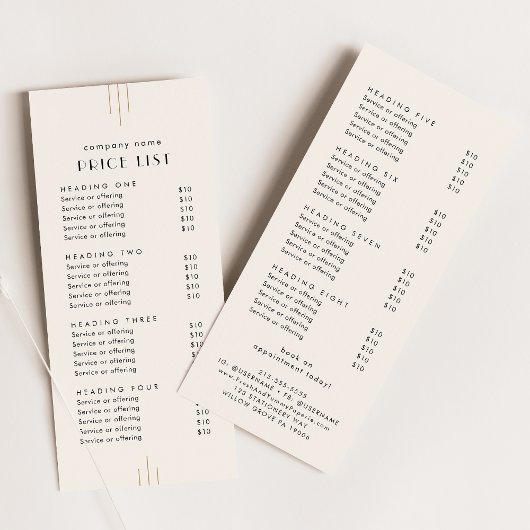 EVERLY Ivory Double Sided Business Price List ラックカード