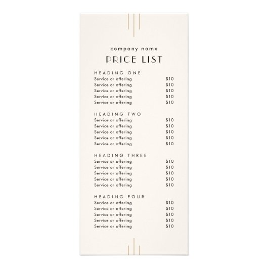 EVERLY Ivory Double Sided Business Price List ラックカード (正面)
