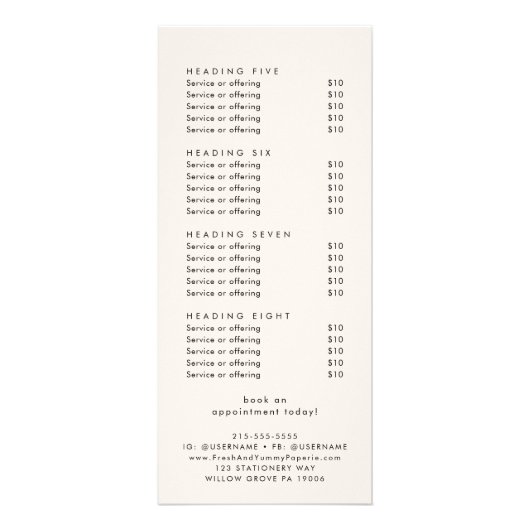 EVERLY Ivory Double Sided Business Price List ラックカード (裏面)