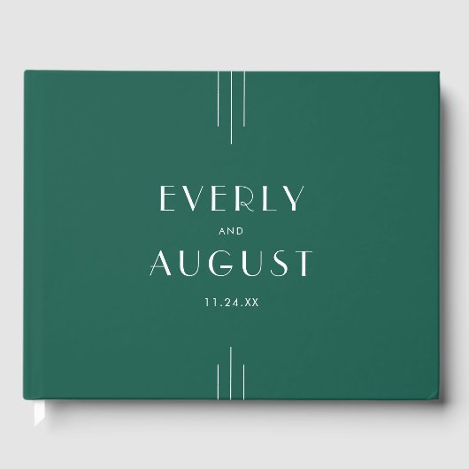 EVERLY Jewel Tone Art Deco Emerald Green Wedding ゲストブック (正面)