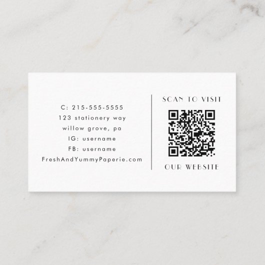 EVERLY Minimalist Art Deco White and Black QR Code 名刺 (裏面)