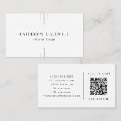 EVERLY Minimalist Art Deco White and Black QR Code 名刺 (正面/裏面)