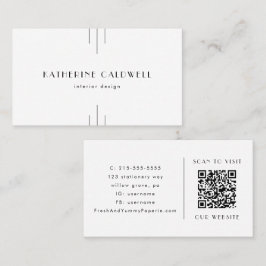 EVERLY Minimalist Art Deco White and Black QR Code 名刺