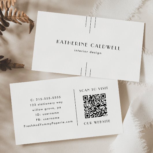 EVERLY Minimalist Art Deco White and Black QR Code 名刺