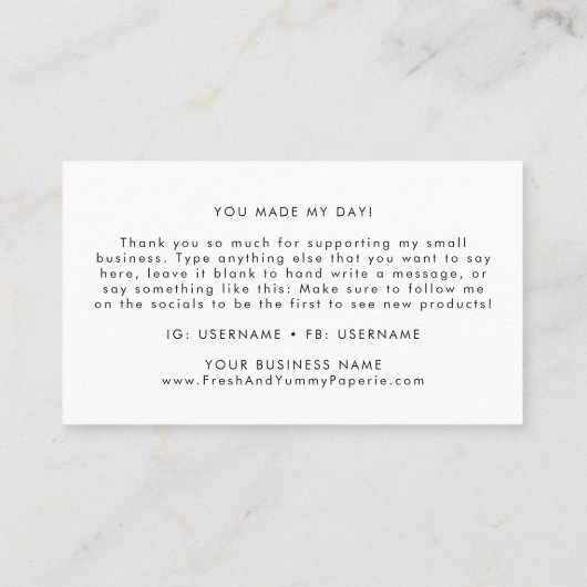 EVERLY Minimalist Art Deco White Black Thank You 名刺 (裏面)