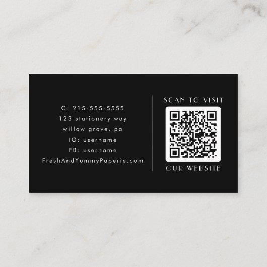 EVERLY Modern Art Deco Black and White QR Code 名刺 (裏面)