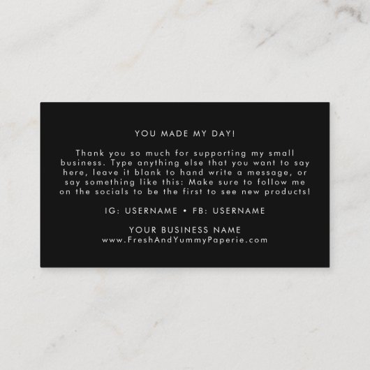 EVERLY Modern Art Deco Black and White Thank You 名刺 (裏面)