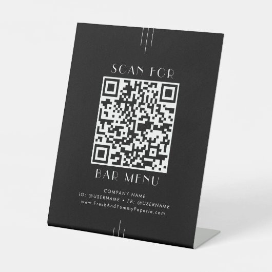 EVERLY Modern Art Deco Black Bar Menu QR Code 台座サイン (正面)