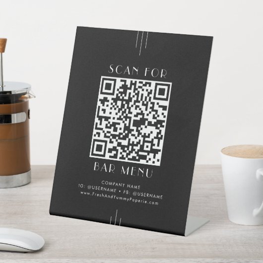 EVERLY Modern Art Deco Black Bar Menu QR Code 台座サイン (インサイチュ)