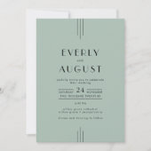 EVERLY Modern Art Deco Sage Green QR Code Wedding 招待状 (正面)