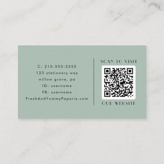 EVERLY Modern Classic Art Deco Sage Green QR Code 名刺 (裏面)