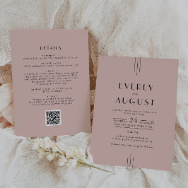 EVERLY Retro Art Deco Blush Pink QR Code Wedding 招待状