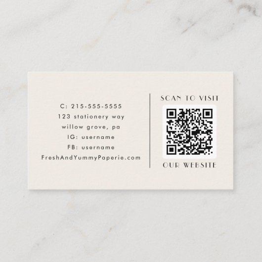 EVERLY Retro Art Deco Ivory Gold Black QR Code 名刺 (裏面)