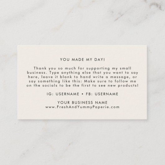 EVERLY Retro Art Deco Ivory Gold Black Thank You 名刺 (裏面)