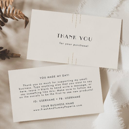 EVERLY Retro Art Deco Ivory Gold Black Thank You 名刺