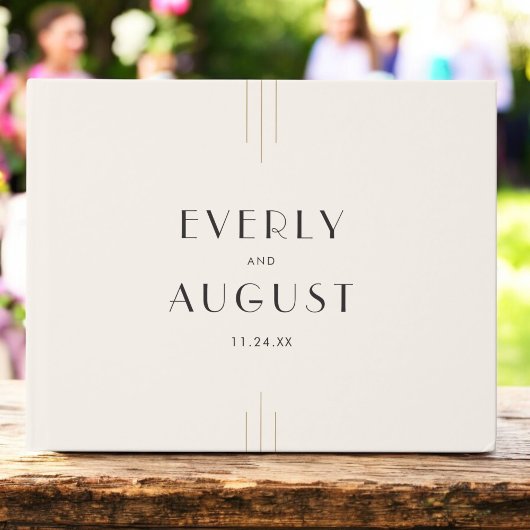 EVERLY Retro Art Deco Ivory Gold Black Wedding ゲストブック