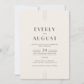 EVERLY Retro Art Deco Ivory Gold Black Wedding 招待状 (正面)