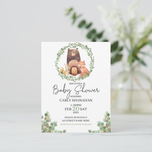 EVERLY woodland Baby Shower|水彩|森 シーズンポストカード (スタンド正面)