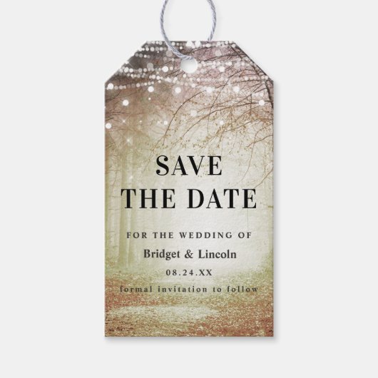 Evermore Enchanted Forest写真で日付を保存 ギフトタグ (正面)