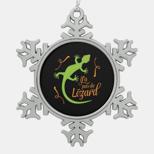 Everthingのクールなフランスのな先生のおもしろいなトカゲ スノーフレークピューターオーナメント (正面)
