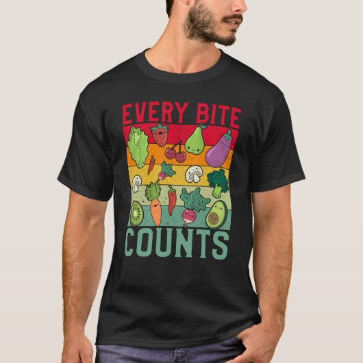 Every Bite counts Vegan Vegan Saying Tシャツ (正面)