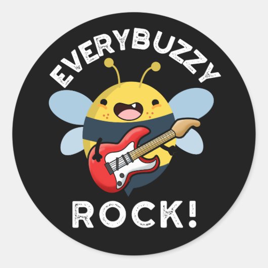 Every Buzzy Rock おもしろい Music Bee Pun Dark BG ラウンドシール (正面)