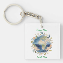 Every Day Earth Day Floral Globe With Hands キーホルダー