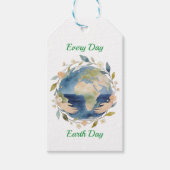 Every Day Earth Day Floral Globe With Hands ギフトタグ (正面)