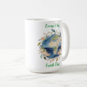 Every Day Earth Day Floral Globe With Hands コーヒーマグカップ (正面右)