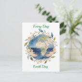 Every Day Earth Day Floral Globe With Hands シーズンポストカード (スタンド正面)