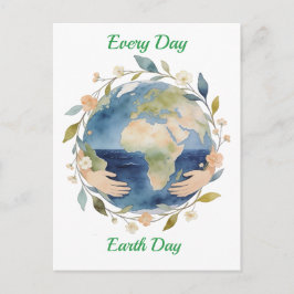 Every Day Earth Day Floral Globe With Hands シーズンポストカード