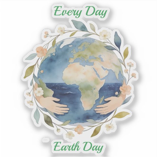 Every Day Earth Day Floral Globe With Hands シール (正面)