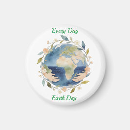 Every Day Earth Day Floral Globe With Hands マグネット