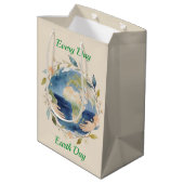 Every Day Earth Day Floral Globe With Hands ミディアムペーパーバッグ (裏面アングル)