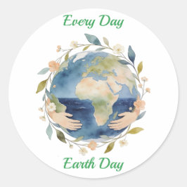 Every Day Earth Day Floral Globe With Hands ラウンドシール
