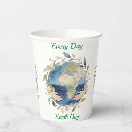 Every Day Earth Day Floral Globe With Hands 紙コップ (左)