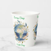 Every Day Earth Day Floral Globe With Hands 紙コップ (正面)