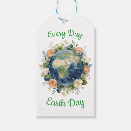 Every Day Earth Day Floral Wreath Earth ギフトタグ (正面)