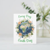 Every Day Earth Day Floral Wreath Earth シーズンポストカード (スタンド正面)