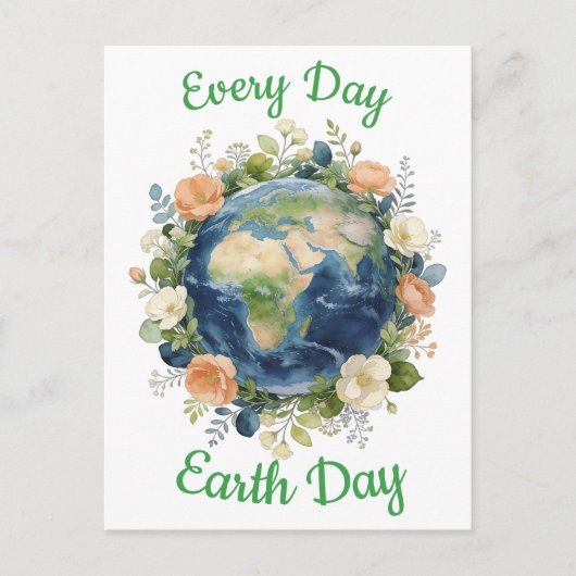 Every Day Earth Day Floral Wreath Earth シーズンポストカード (正面)