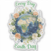 Every Day Earth Day Floral Wreath Earth シール (正面)