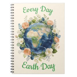 Every Day Earth Day Floral Wreath Earth ノートブック