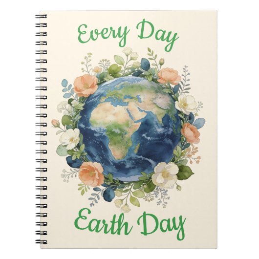 Every Day Earth Day Floral Wreath Earth ノートブック (正面)