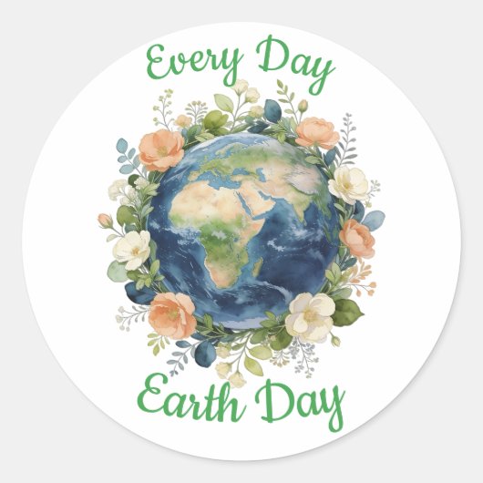 Every Day Earth Day Floral Wreath Earth ラウンドシール (正面)